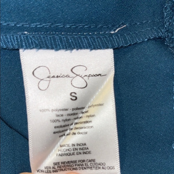 Jessica Simpson Teal Lace Cold Shoulder Blouse with Floral Design - Picture 10 of 11